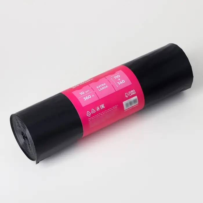 Мешки для мусора Доляна Extra Large, 360 л, 110&times;140 см, 60 мкм, ПВД, 10 шт., чёрные