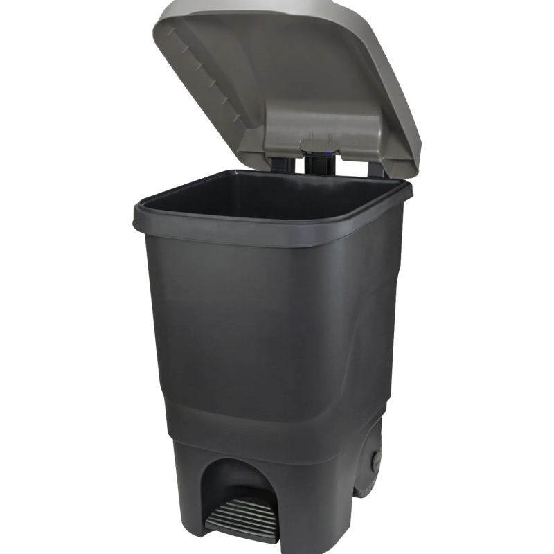 Контейнер-бак мусорный IDEA 60л с педалью на колесах серая крышка