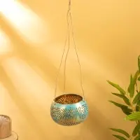 Подсвечник подвесной из кокоса, 14×14×10 см, бирюзово-золотой