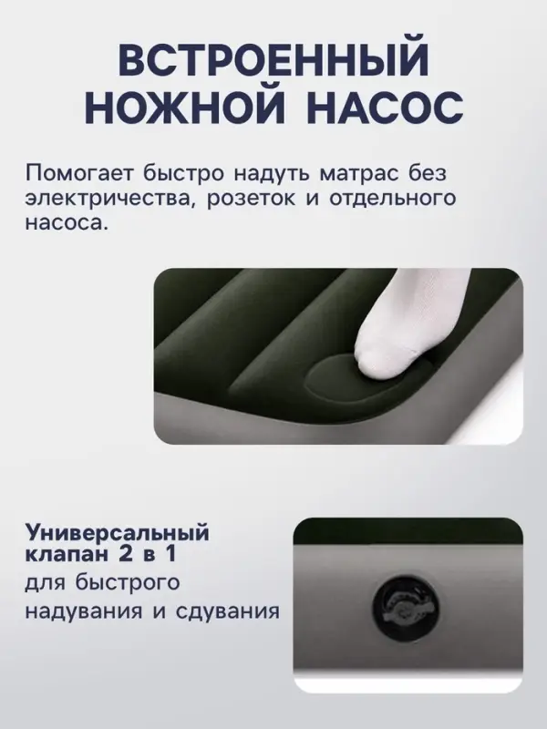 Матрас надувной DURA-BEAM FULL, 191&times;137&times;25 см, двуспальный, с встроенным ножным насосом, 64762 INTEX