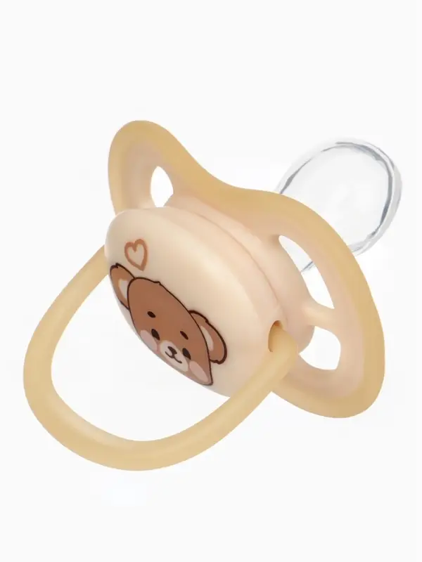 Светящаяся соска-пустышка анатомическая, силикон, от 0 мес., &laquo;Мишка&raquo;, бежевая