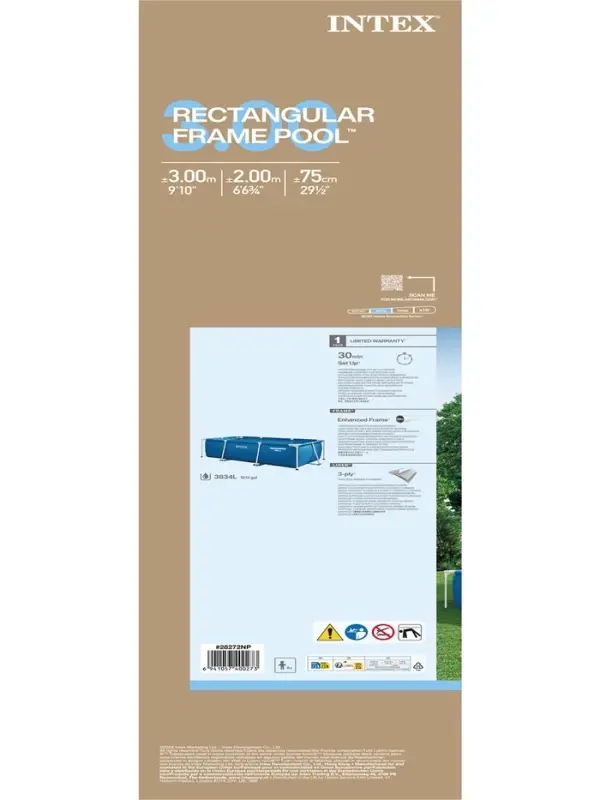 Бассейн каркасный Rectangular Frame, 300&times;200&times;75 см, от 6 лет, прямоугольный, 28272NP INTEX