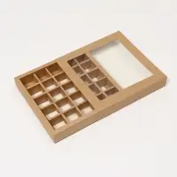 Коробка под 25 шт конфет с обечайкой, крафт, 22 х 22 х 3,5 см