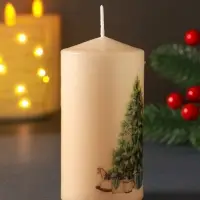 Свеча столб 50х100мм с декором, мишка, бежевая Свеча столб 50х100мм с декором, мишка, бежевая