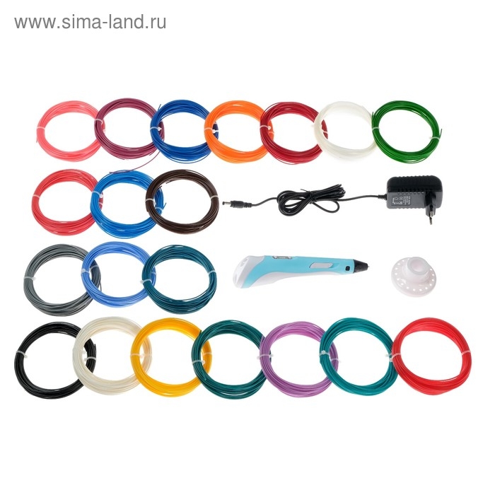 Комплект 3Д ручка с дисплеем голубая + пластик ABS 20 цветов по 10 метров Комплект 3Д ручка с дисплеем голубая + пластик ABS 20 цветов по 10 метров