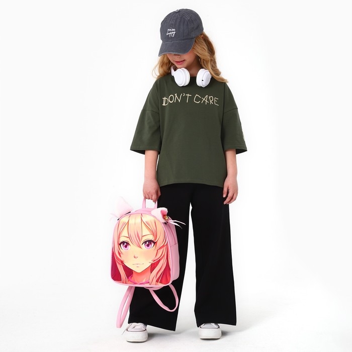 Рюкзак школьный текстильный с ушками на заколках «Аниме», 27х23 см, розовый цвет