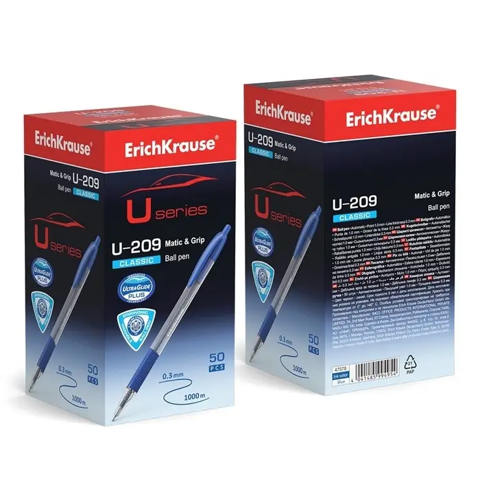 Ручка шариковая автоматическая ErichKrause U-209 Classic Matic&Grip, узел 1.0 мм, чернила синие, резиновый держатель, супермягкое письмо Ручка шариковая автоматическая ErichKrause U-209 Classic Matic&Grip, узел 1.0 мм, чернила синие, резиновый держатель, супермягкое письмо