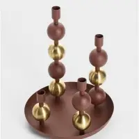 Подсвечник на 4 свечи на тарелке со сферами, 25.5&times;22.5&times;32 см, шоколад