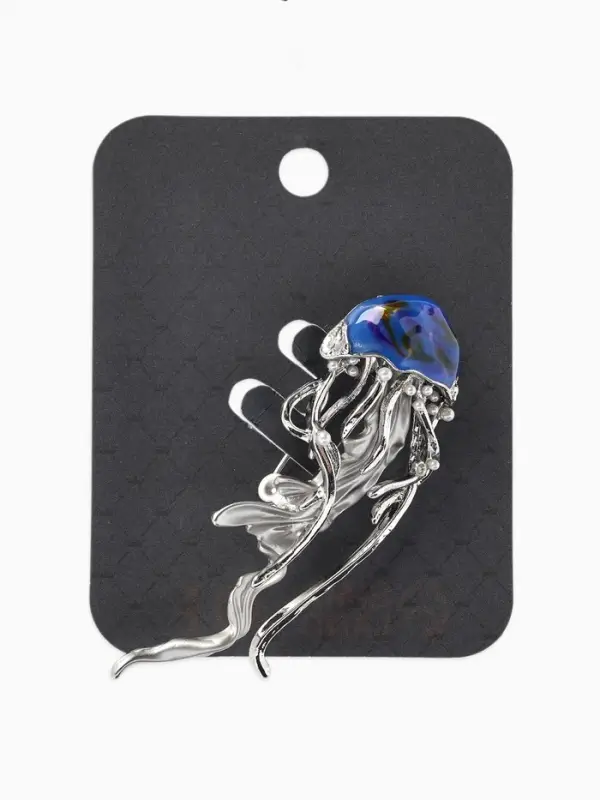 Брошь &laquo;Медуза&raquo; морская, цвет синий в серебре