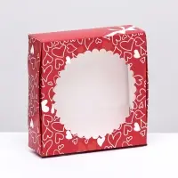 Подарочная коробка с окном, красная «с праздником» 11.5×11.5×3 см