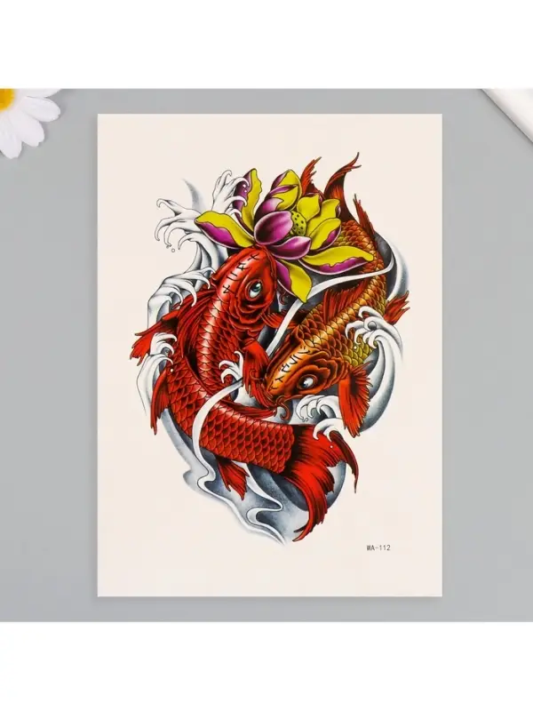 Переводная тату на тело цветная &laquo;Красные карпы&raquo;, 26.1&times;14.6 см