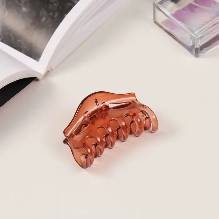 Крабики для волос QF &laquo;Флориана&raquo;, набор 3 шт., геометрия дуга, 6.5 и 4 см, коричневые