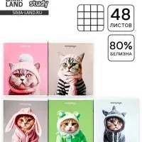 Тетрадь в клетку, 48 л., А5, на скрепке, блок №2 &laquo;Котики&raquo; МИКС