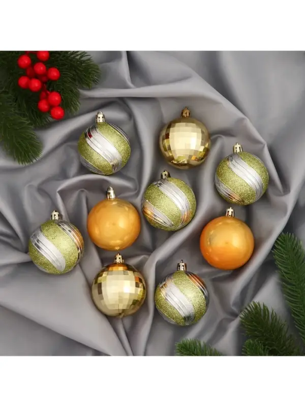 Ёлочные игрушки &laquo;Адель&raquo; диско, шары новогодние, d=6 см, набор 9 шт., зелёный/золото