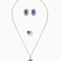 Гарнитур 3 предмета: серьги, кулон, кольцо безразмерное &laquo;Эдель&raquo;, ажурный овал, син в золоте, 45 см