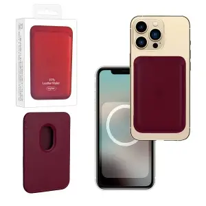 Чехол Leather Wallet Crimson iPh 12 - 15 Pro Max (Анимация NFC Clear) с лого