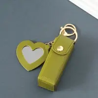 Брелок кожзам с карабином, с зеркалом "Для помады" зелёный 9,2х3х3,5 см