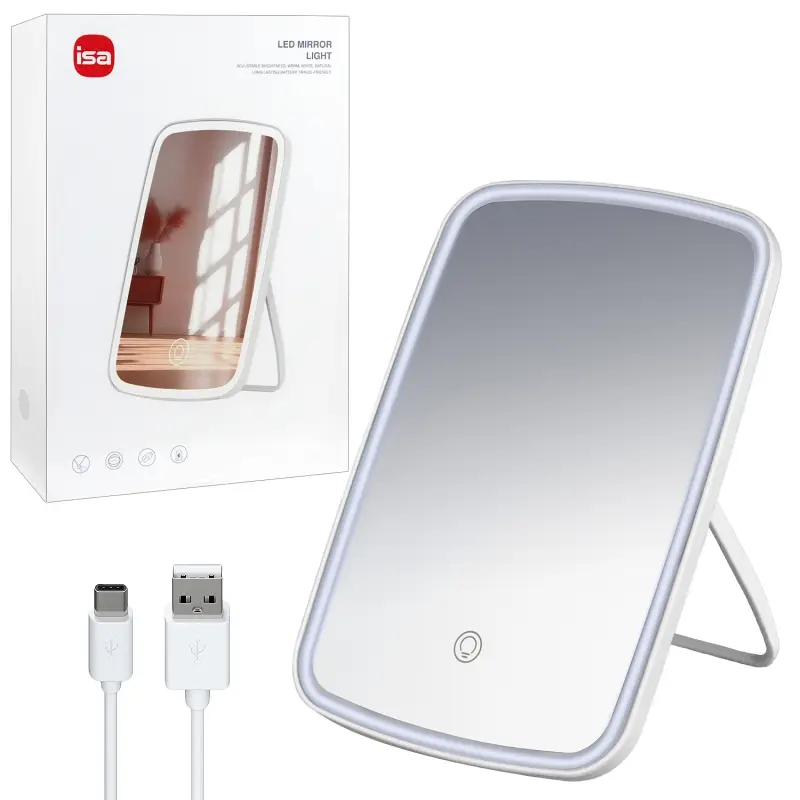 Настольное зеркало для макияжа с подсветкой ML-07 ISA белое (40 шт/кор)