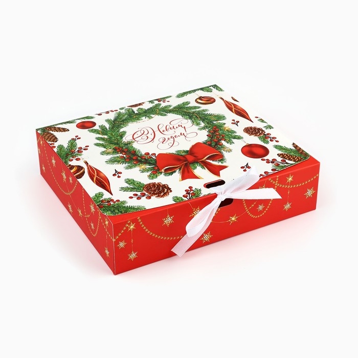 Коробка подарочная новогодняя складная двухсторонняя «Новогодние игрушки», 20 х 18 х 5 см, Новый год Коробка подарочная новогодняя складная двухсторонняя «Новогодние игрушки», 20 х 18 х 5 см, Новый год