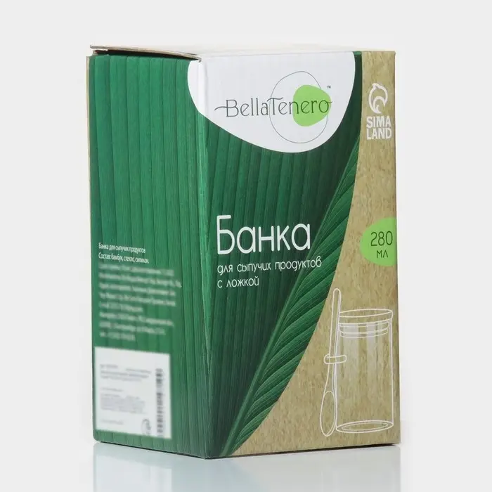 Банка для сыпучих продуктов с ложкой BellaTenero &laquo;Эко&raquo;, 280 мл, 7&times;11 см, с бамбуковой крышкой, стекло, прозрачная