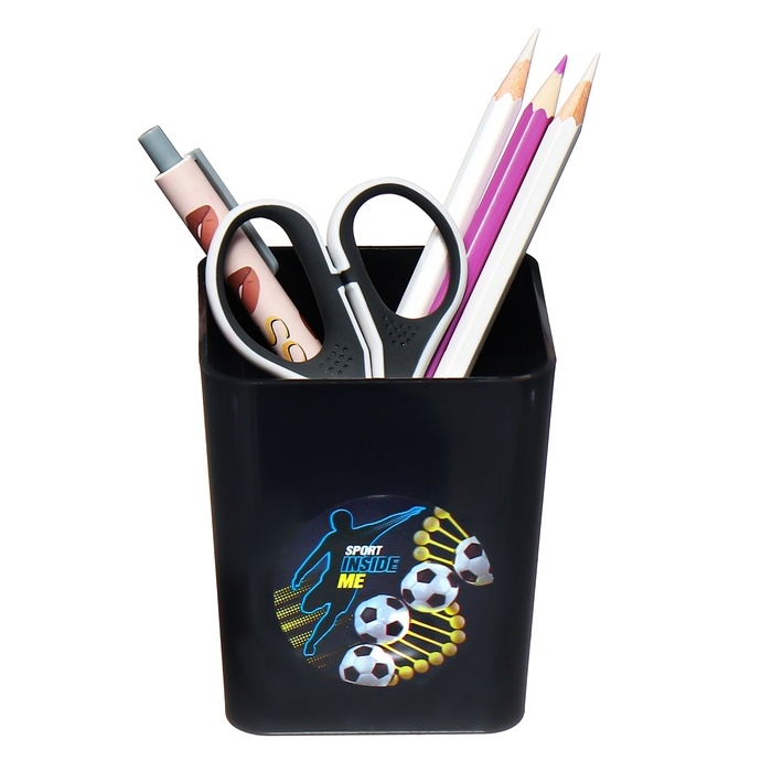 Подставка-стакан для канцелярии пластик ErichKrause Base, Sport DNA, черная