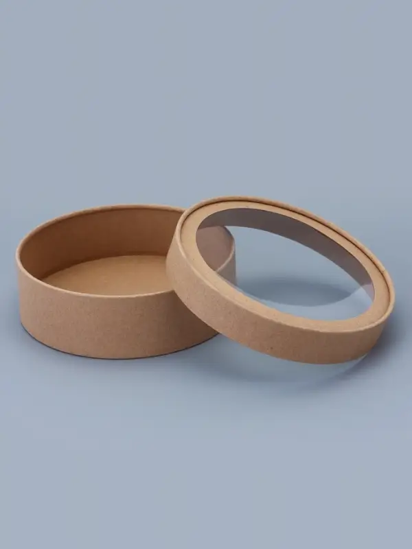 Коробка круглая подарочная завальцованная с окном, крафт, 18&times;6 см