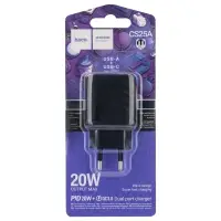 Переходник сетевого зарядного устройства на Type-C PD20W + USB QC3.0  CS25A HOCO черный