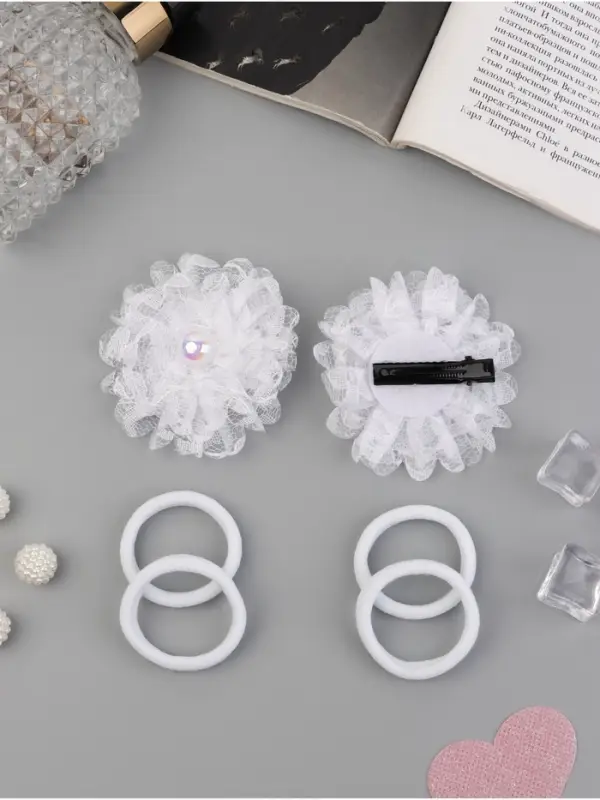 Набор для волос &laquo;Милашка&raquo;, 2 зажима, 4 резинки, кружева, белый