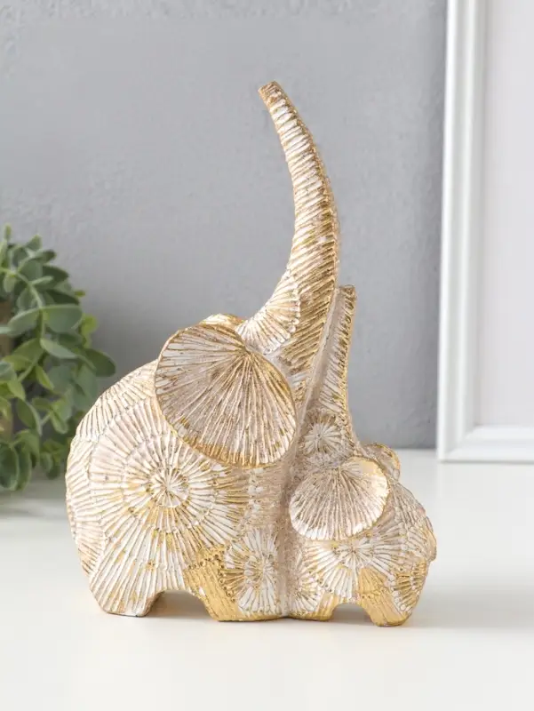 Сувенир полистоун "Слон со слонёнком. Золотые круги" 15х7х20,5 см