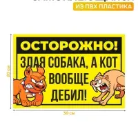 Табличка &laquo;Осторожно собака и кот&raquo; 300&times;200, цвет чёрно - жёлтый, клейкая основа