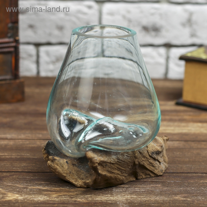 Вазон стекло на дереве  Вазон стекло на дереве "Низкая подставка" 13х13х15 см