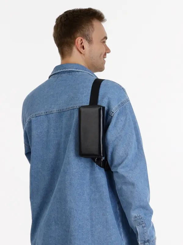 Сумка мужская на плечо TEXTURA, портмоне - клатч, чёрная