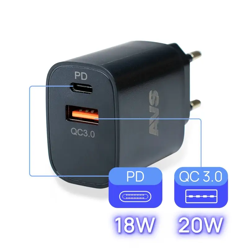 USB сетевое зарядное устройство AVS 2 порта UT-723 (USB QC 3.0+PD Type C)
