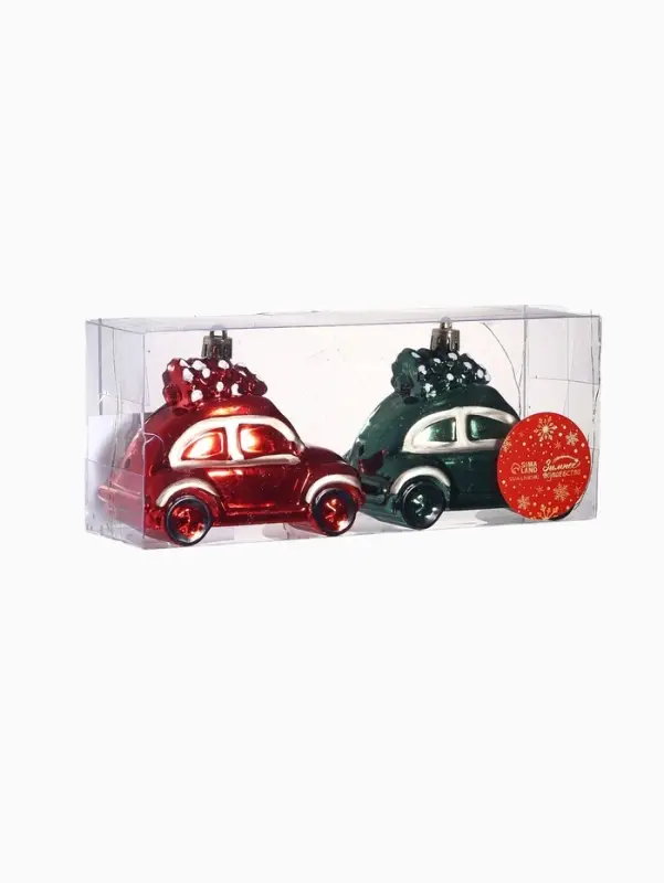 Ёлочные игрушки 2 шт. &laquo;Зимнее волшебство. Машинка колор&raquo; пластик, 9&times;5&times;7 см, зелёный, красный