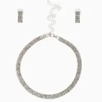 Набор 2 предмета: серьги, чокер &laquo;Лёд&raquo;, три ряда, белый в серебре, 30 см