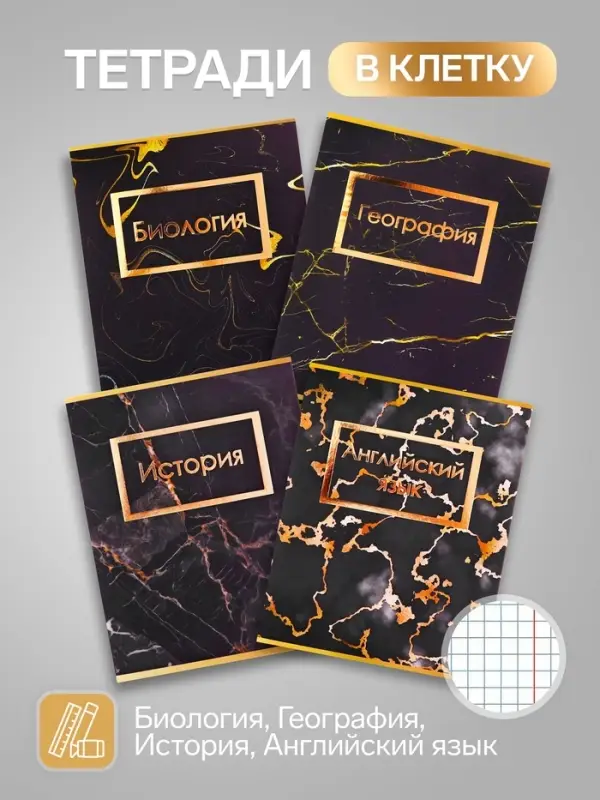 Набор предметных тетрадей Calligrata &laquo;Мрамор тёмный&raquo;, 10 предметов, 48 листов, со справочным материалом, обложка из мелованного картона
