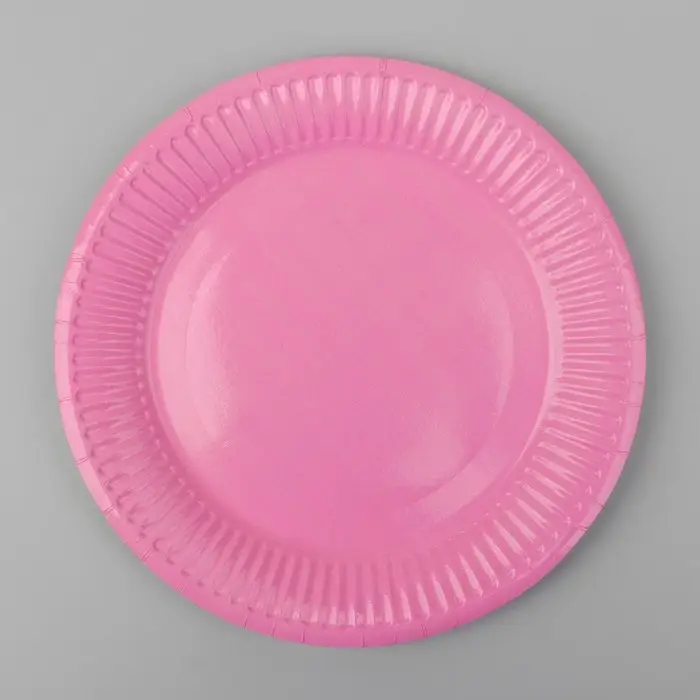 Тарелка одноразовая бумажная однотонная, розовая Тарелка одноразовая бумажная однотонная, розовая