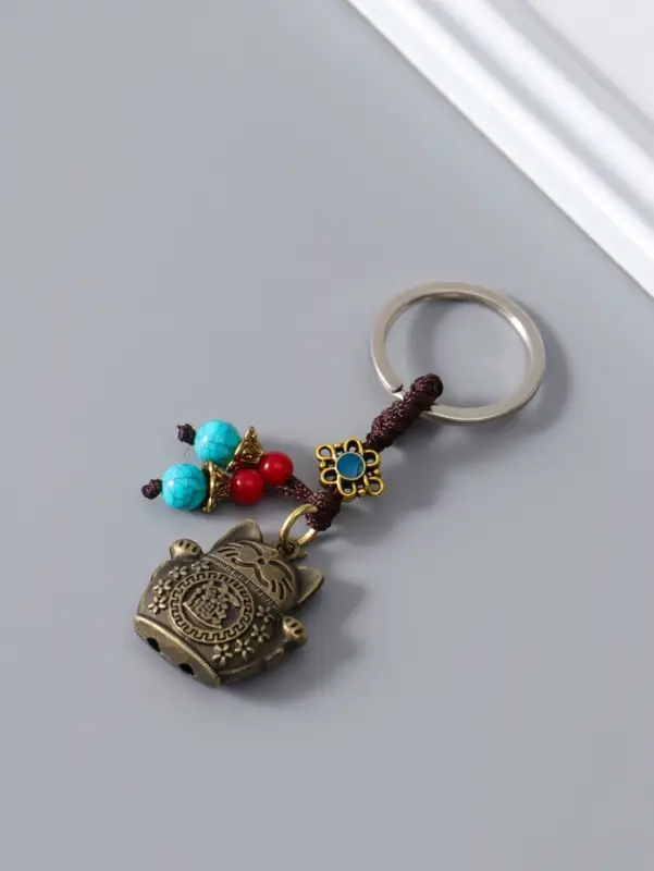 Брелок металл нэцке "Кот Манэки-нэко" 1х3х6 см