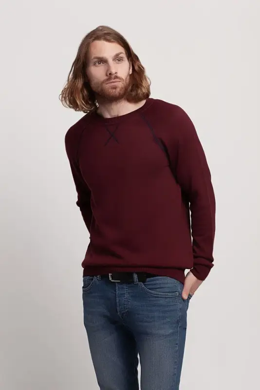 Джемпер Stitch с контрастной отделкой, бордовый с синим, размер S Джемпер Stitch с контрастной отделкой, бордовый с синим, размер S