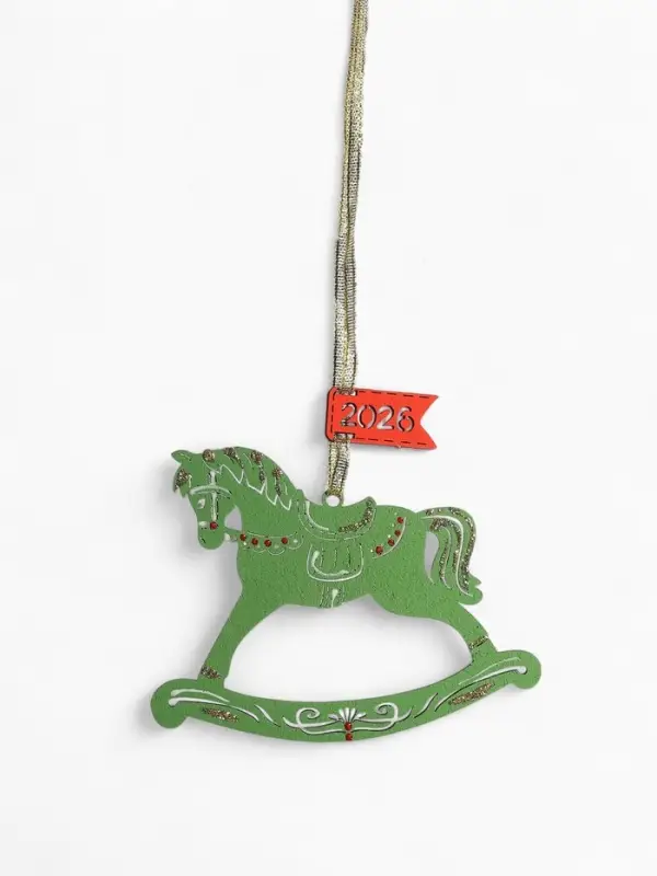 Ёлочное украшение "Лошадка. 2026" 11,5х8,5 см, Зелёный-красный
