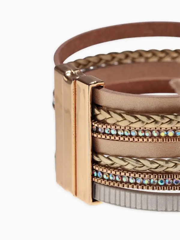 Браслет кожаный на магните &laquo;Гоби&raquo;, L=19.5 см, белый, бежевый в золоте