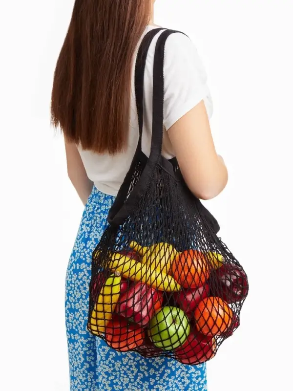 Сумка - авоська плетёная, клетка 1.5 см, чёрная