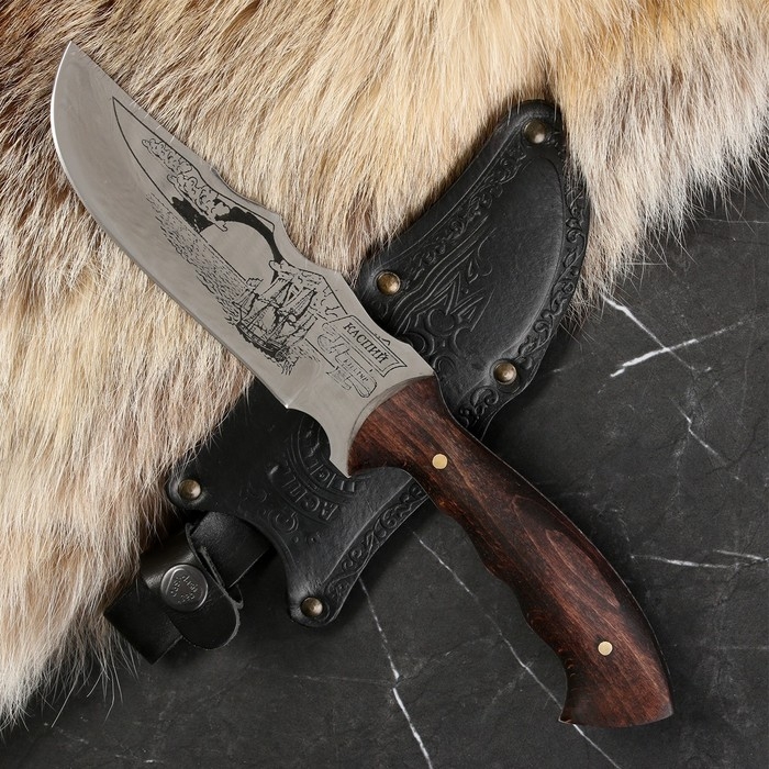 Нож кавказский, туристический Нож кавказский, туристический "Каспий" с ножнами, сталь - 40х13, рукоять - орех, 13.5 см