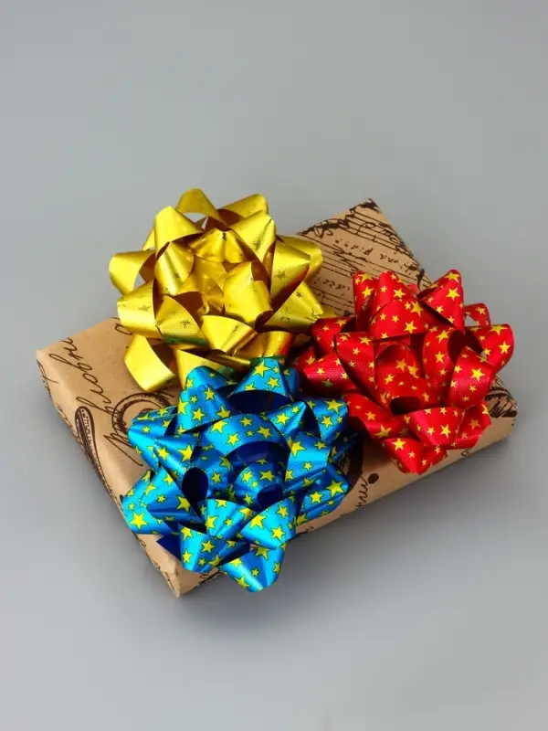 Подарочный Бант - звезда №10, для упаковки подарков, набор 6 шт. МИКС