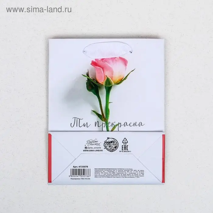 Пакет подарочный ламинированный, упаковка, «Ты прекрасна», S 12 х 15 х 5.5 см