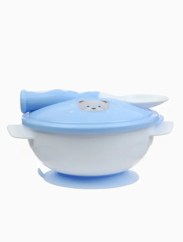 Тарелка на присоске из силикона M&B &laquo;Сладкий малыш&raquo;, в наборе крышка, ложка, голубой