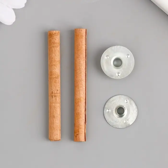 Фитиль для свечи дерево с металлическим держателем, круглый, набор 2 шт., 0.6&times;6.5 см