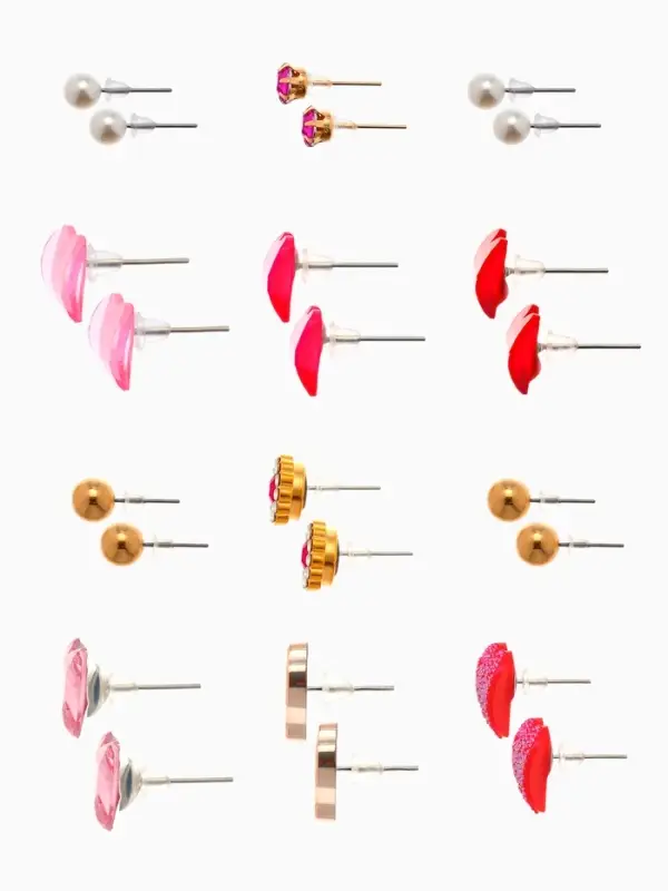 Серьги пусеты 12 пар &laquo;Сердечки&raquo;, свидание, миксы