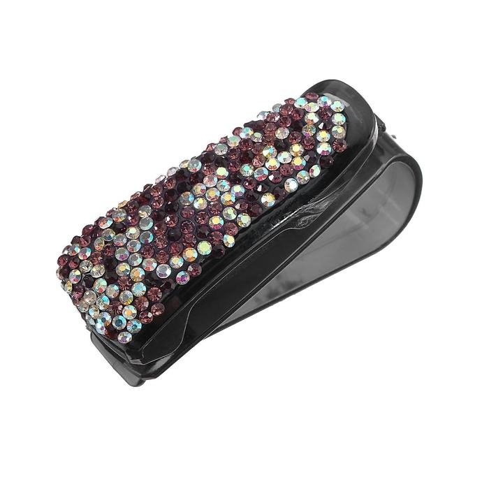 Держатель очков зажим с светло-розовыми стразами, чёрный Держатель очков зажим с светло-розовыми стразами, чёрный