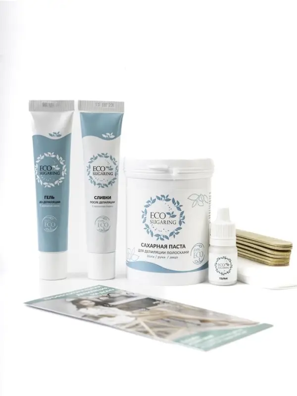 Набор для депиляции: Сахараная паста мягкая 250 г, шпатели 5 шт., полоски 33 шт., гель до и сливки после 30 мл, тальк 5 мл Набор для депиляции: Сахараная паста мягкая 250 г, шпатели 5 шт., полоски 33 шт., гель до и сливки после 30 мл, тальк 5 мл